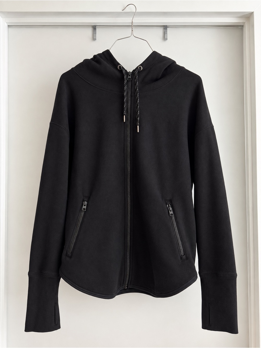 Athleta Black Fleece Lined Full-Zip Hoodie with Zip Pockets